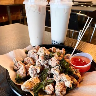 Popcorn Chicken, Vietnamese Coffee, Jasmine Green Milk Tea