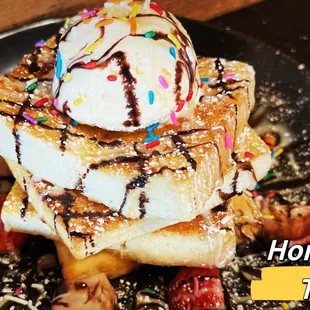 a dessert with ice cream and strawberries