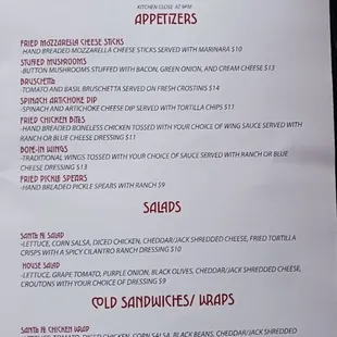 Onyx Bar &amp; Grill Menu