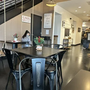 Cute swing chairs in the new neighborhood coffee place.