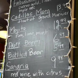 Drink menu