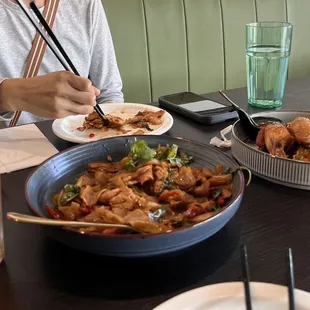 Drunken noodles and salt and pepper wings.