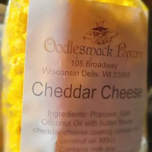 a bag of cheddar cheese