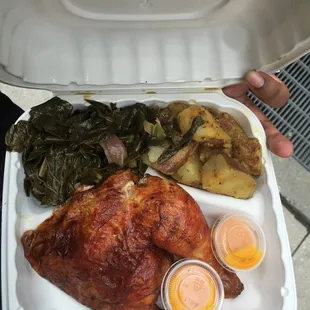 1/4 dark meat Greens Potatoes (ALWAYS GET THESE)