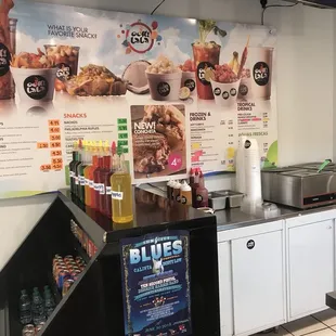 the counter area of a fast food restaurant