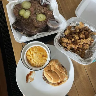 Half stack of ribs, Gizzards, brisket sandwich