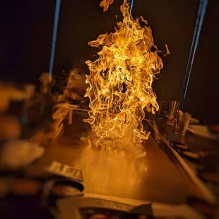 Warming up the tepanyaki grill