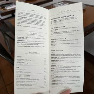 Drinks menu