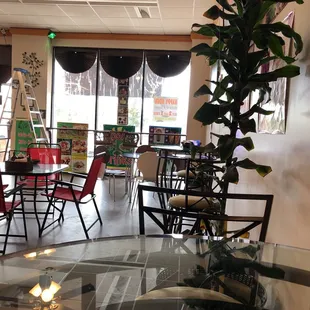 tables and chairs in a restaurant