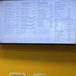 a menu on the wall