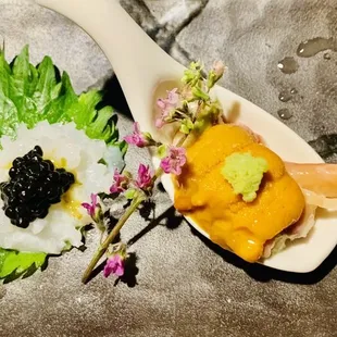 Octopus, squid, Uni with ?, Scallop