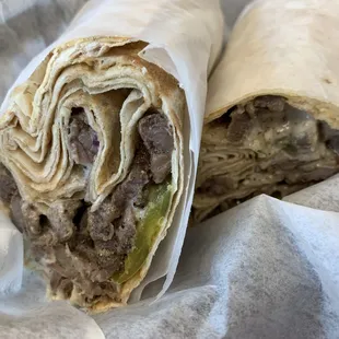 a burrito cut in half
