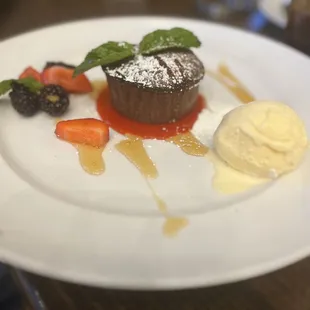 Chocolate molten cake with ice cream
