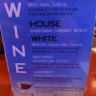 Wine menu specials