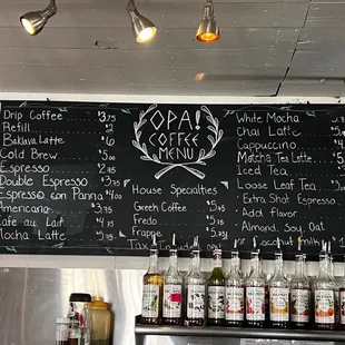 Coffee menu