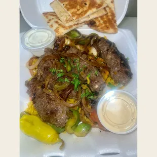 Kafta Kabob On Rice
__________________________________________----
*Regular / Large 
*Available For Carry-Out &amp; Delivery 

 Opa Greek