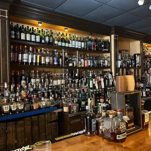 a bar full of liquor bottles
