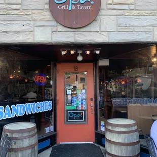 the entrance to the restaurant