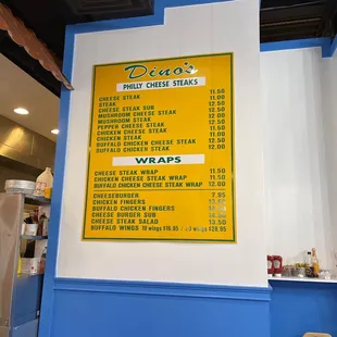a menu on a wall