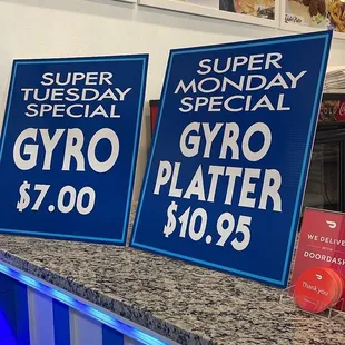 Specials for Monday &amp; Tuesday !