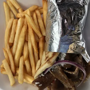 Lamb gyro and fries