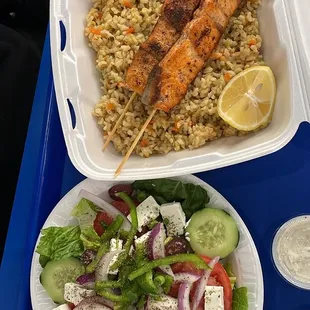 Salmon platter w/ Greek Salad .