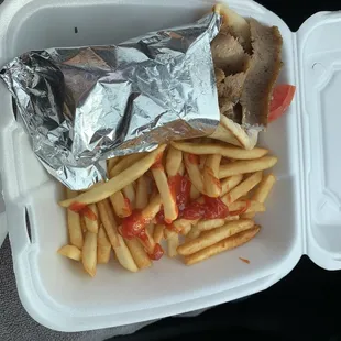 Lamb gyro and fries
