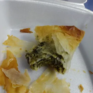 Spanakopita : (Spinach Pie) - very good ! So light and crispy on the outside . Couldn&apos;t wait for a picture !