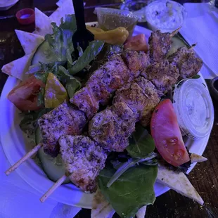 Greek Farmer Salad with Chicken skewers