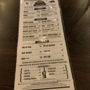 the menu of the restaurant