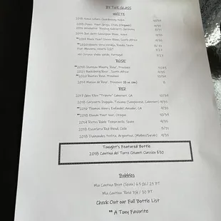 Wine menu