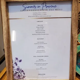 Afternoon Summer Tea Menu