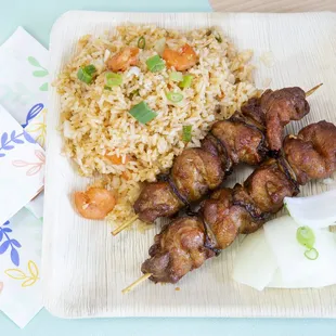 Teriyaki Chicken Shishkabobs and Shrimp Fried Rice Plate
