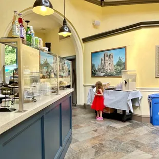 a little girl in a red dress