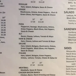 Lunch menu