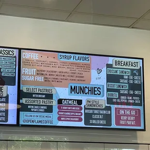 a menu on the wall of a restaurant