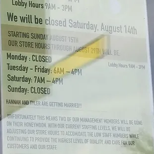 New hours alert.