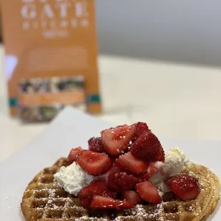 Fresh Belgium Waffles topped with fresh fruit