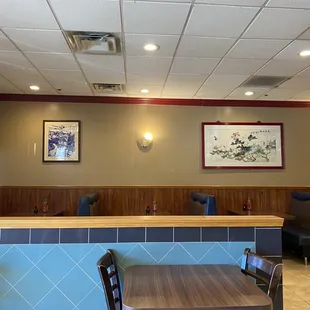 a table and chairs in a restaurant