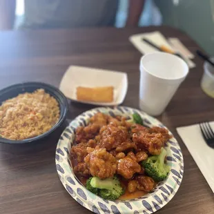Orange chicken combo plate.