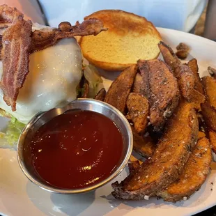 Bacon BBQ burger with truffle fries. Crazy good!