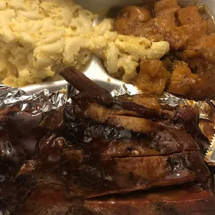 BBQ ribs yams  mac n cheese
