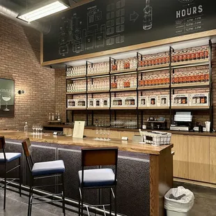 a bar with stools