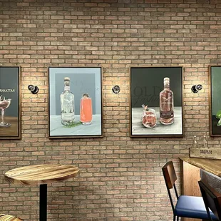 a bar with a brick wall