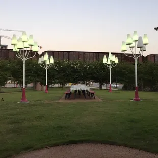 East-facing view at sunset.  There us night lighting.