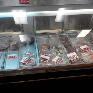 a display case of meat