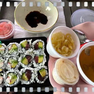 $13 lunch special(3 rolls and clear soup or salad). I had Clear Soup.