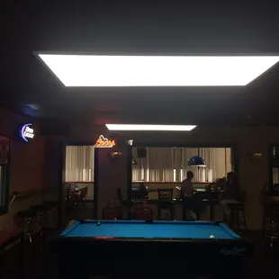 a pool table and bar