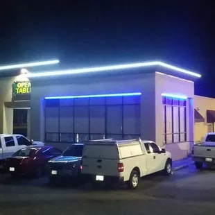 a parking lot at night