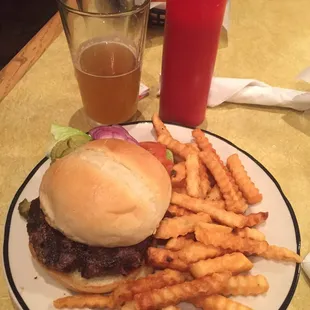 char burger and fries and a locally brewed beer. how many people can say they know exactly where their beef is from? good stuff